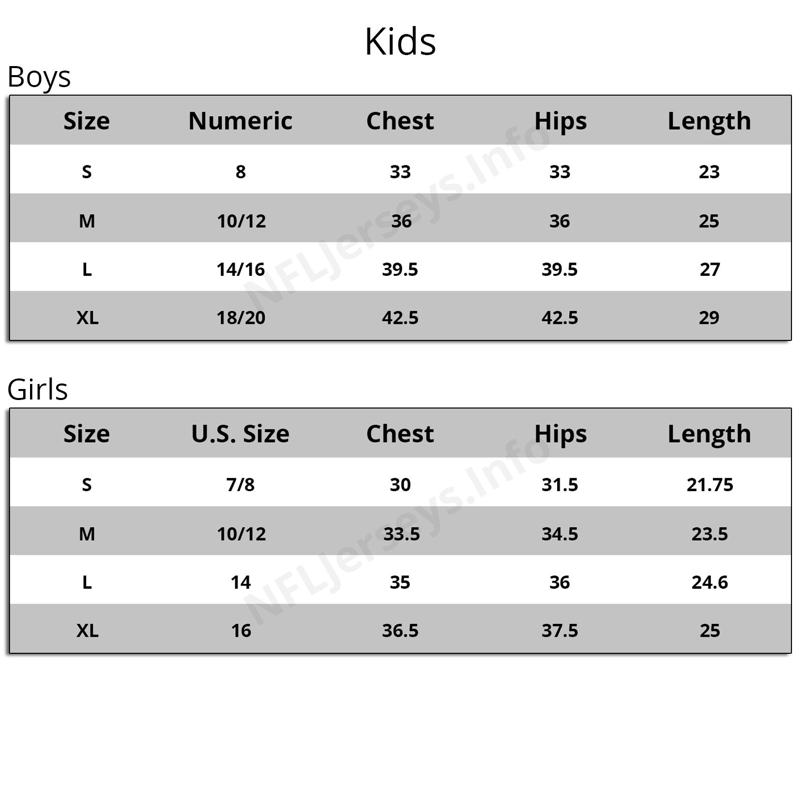 kids jersey sizes